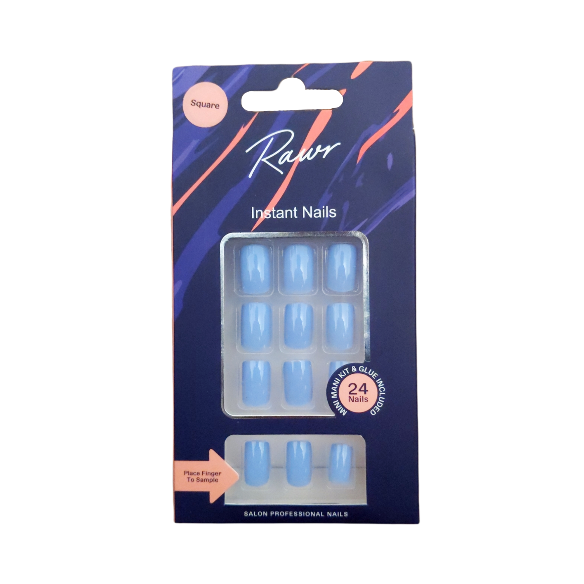 Självhäftande naglar Glansiga ljusblå - Fyrkantiga (RW1254)