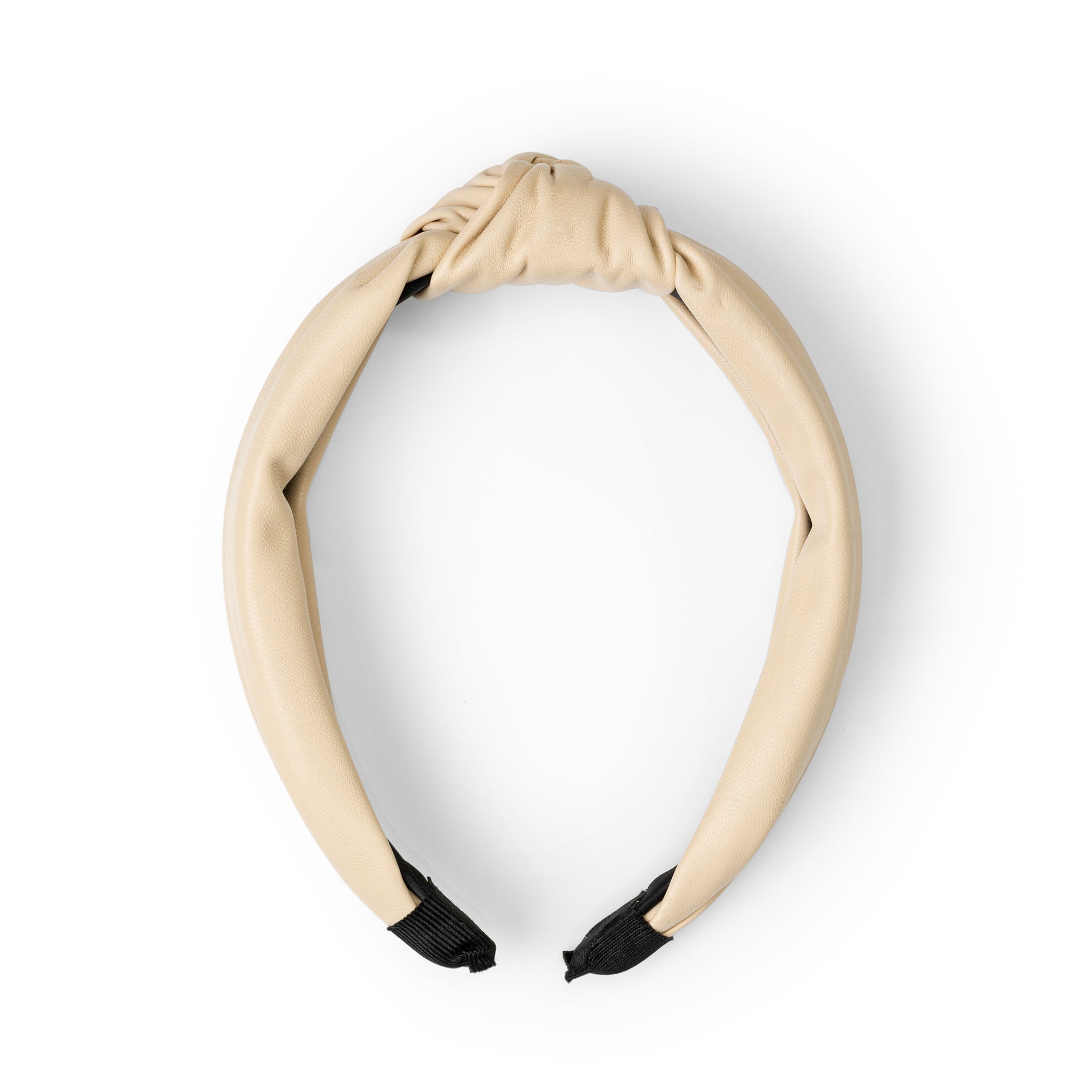 Knutet huvudband i läderlook - krämfärgat (RW1132)
