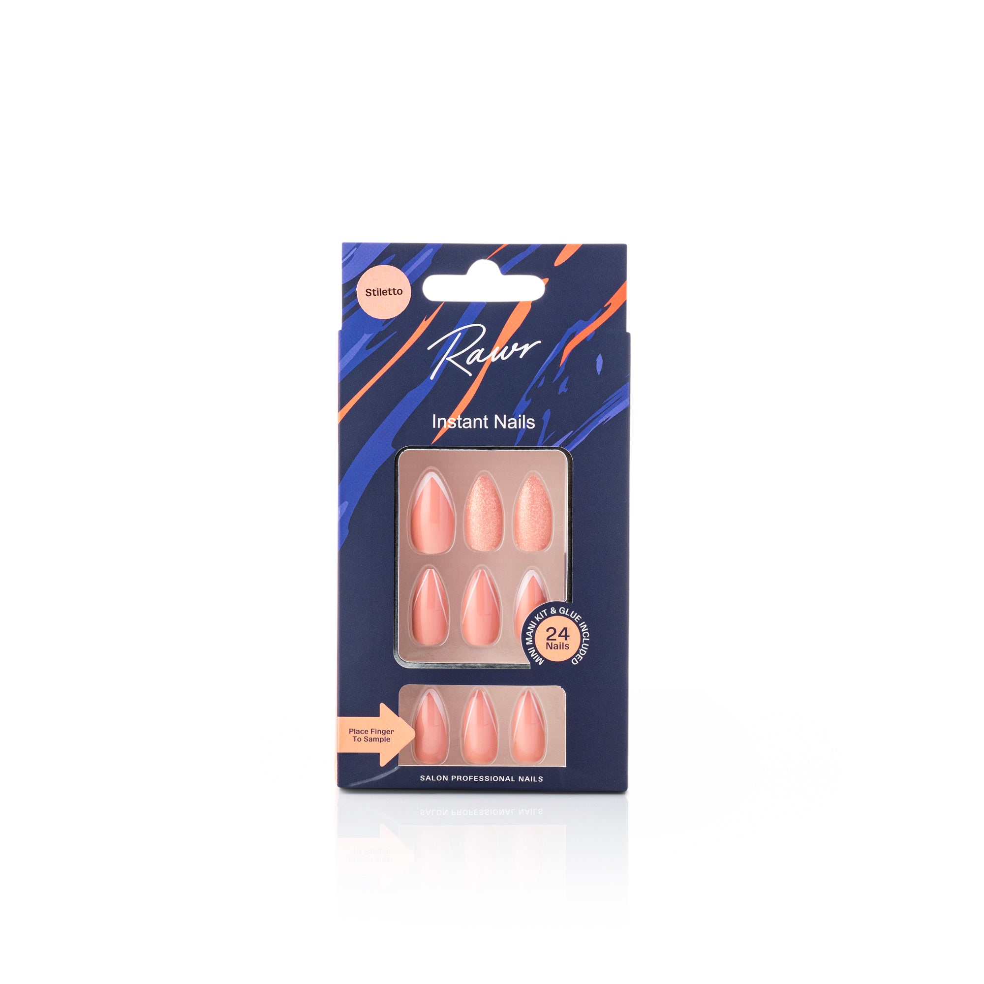 Självhäftande naglar Rosa/Vita/Glitter - Stiletto (RW1241)