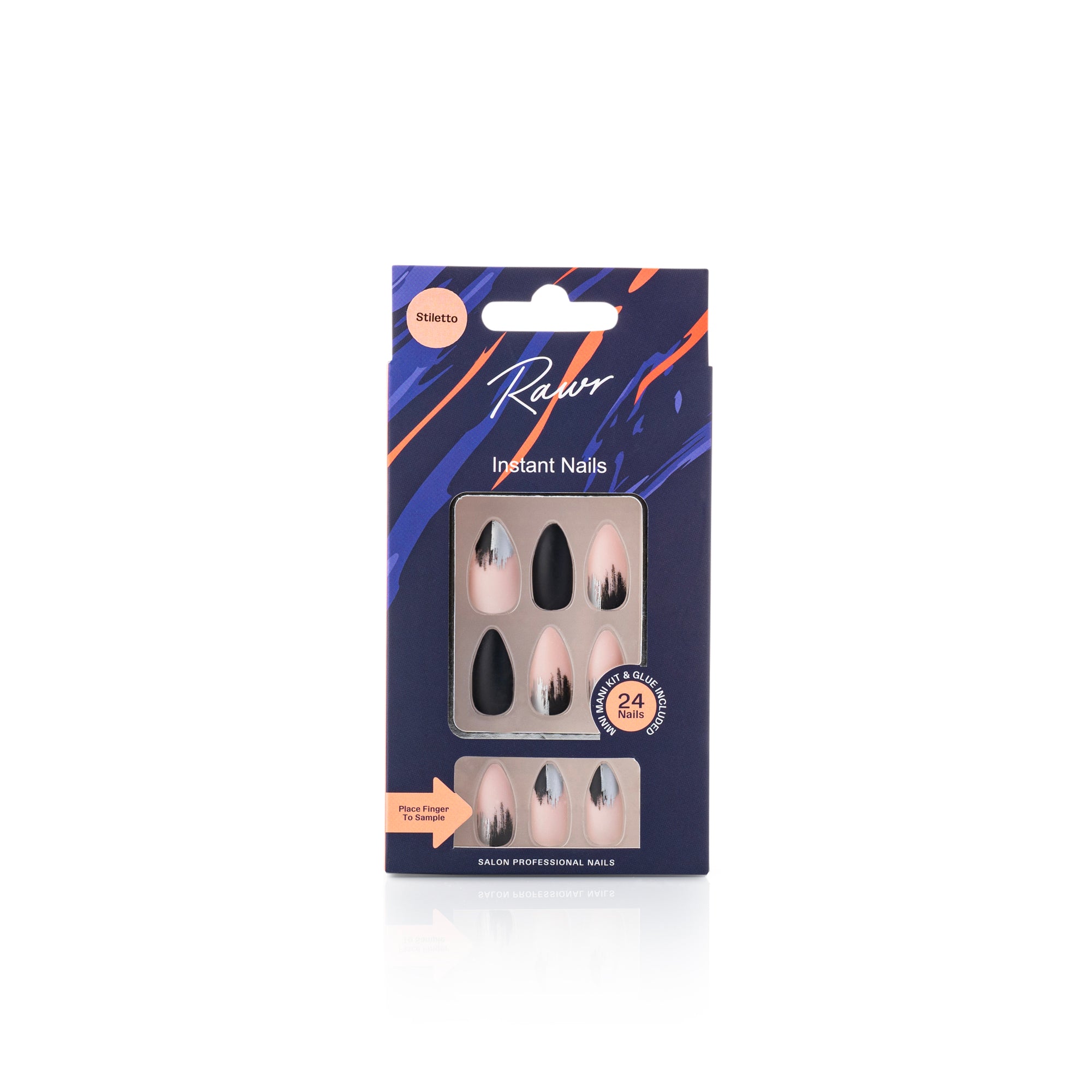 Självhäftande naglar Rosa/Svart/Vit-Stiletto (RW1239)